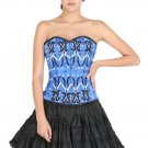 Blue Satin Handmade Sequins Goth Halloween Costume Burlesque Overbust Corset