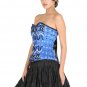 Blue Satin Handmade Sequins Goth Halloween Costume Burlesque Overbust Corset