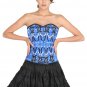 Blue Satin Handmade Sequins Goth Halloween Costume Burlesque Overbust Corset