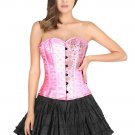 Pink Satin Handmade Sequins Work Goth Halloween Costume Burlesque Overbust Top