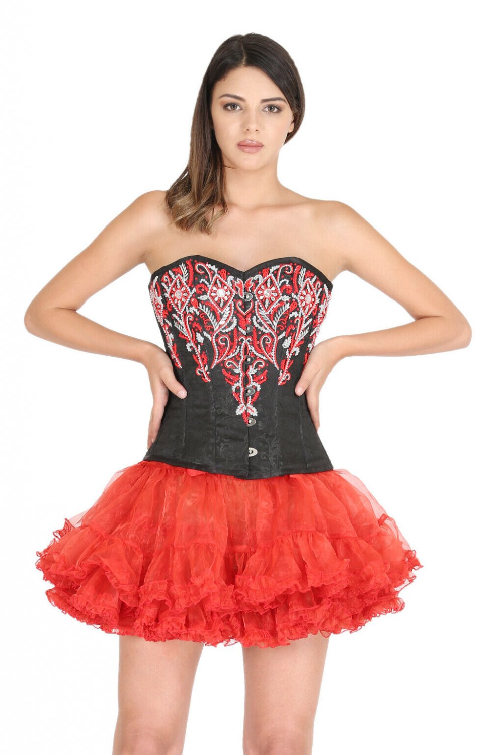 Black Brocade Handmade Sequins Goth Halloween Costume Overbust Corset Top
