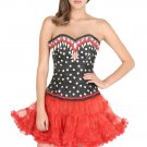 Black Satin Sequin Polka Dot Goth Halloween Costume Bustier Overbust Corset Top
