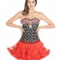 Black Satin Sequin Polka Dot Goth Halloween Costume Bustier Overbust Corset Top