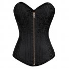 Black Brocade Spiral Steel Boned Goth Halloween Costume Burlesque LONG Corset