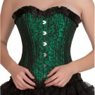 Green Black Brocade DOUBLE BONE Halloween Burlesque Overbust Corset Costume
