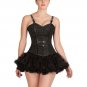 Black Brocade Leather Straps Halloween Costume Overbust Tutu Skirt Corset Dress