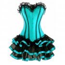 Baby Blue Satin Frill Tutu Skirt  Halloween Burlesque Overbust Corset Dress