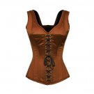 Brown Satin Shoulder Straps Black Lace Opening Halloween Costume Overbust Top