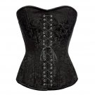 Black Brocade Spiral Steel Boned Halloween Costume Black Lace Front Opening Top