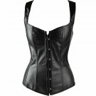 Black Leather Shoulder Straps Halloween Costume Waist Shaper Overbust Corset Top