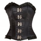 Black Satin & Lace Halloween Burlesque Waist Training Bustier Overbust Corset