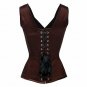 Brown Satin Shoulder Strap Halloween Burlesque Waist Training Overbust Corset