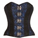 Blue Black Brocade Halloween Burlesque Waist Training Bustier Overbust Corset