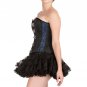 Blue Black Brocade Halloween Burlesque Waist Training Bustier Overbust Corset