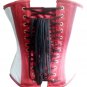 Red White Satin Black Leather Belts Halloween Steampunk Bustier Overbust Corset