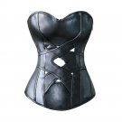 Black Faux Leather Goth Halloween Costume Steampunk Bustier Overbust Corset Top