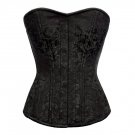 Black Brocade Spiral Steel Boned Corset  Goth Halloween Costume Front Closed Top