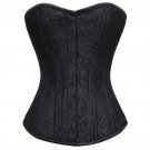 Black Brocade Spiral Steel Boned Goth Halloween Costume Front Closed Bustier Top