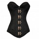 Black Brocade Goth Halloween Costume Bustier Antique Clasps LONG Corset