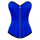 Blue Satin Goth Halloween Costume Bustier Waist Training LONG Overbust Corset
