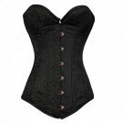 Black Brocade Goth Halloween Costume Antique Busk Opening LONG Overbust Corset
