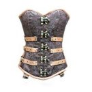 Brown Brocade Leather Halloween Costume Steampunk Period Overbust Corset