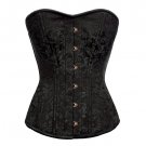 Black Brocade Spiral Steel Bone Halloween Costume Antique Busk Front Opening Top
