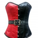 Red Black Satin Leather Belt Halloween Steampunk Waist Shaper Overbust Corset