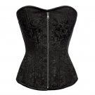 Black Brocade Spiral Steel Boned Halloween Costume Silver Zip Front Opening Top
