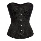 Black Brocade Spiral Steel Boned Goth Halloween Costume Bustier Overbust Corset