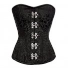 Black Brocade Spiral Steel Boned Halloween Costume Clasp Front Opening Corset
