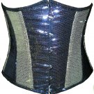 Black Silver Georgette Sequin HalloweenBurlesque Waist Trainer Underbust Corset