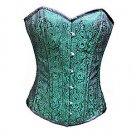 Green Brocade Halloween Burlesque Bustier Waist Training Overbust Corset