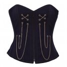 Blue Denim Chains Goth Halloween Costume Steampunk Bustier Overbust Corset Top