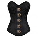 Black Brocade Spiral Steel Boned Halloween Costume Antique Seal Lock LONG Corset