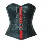 Black Red Leather Goth Halloween Costume Steampunk Bustier Overbust Corset Top