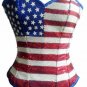 Blue Satin USA Flag Red White Sequins Halloween Waist Trainer Overbust Corset