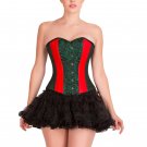 Green Black Brocade Red Leather Halloween Overbust Top Tutu Skirt Corset Dress