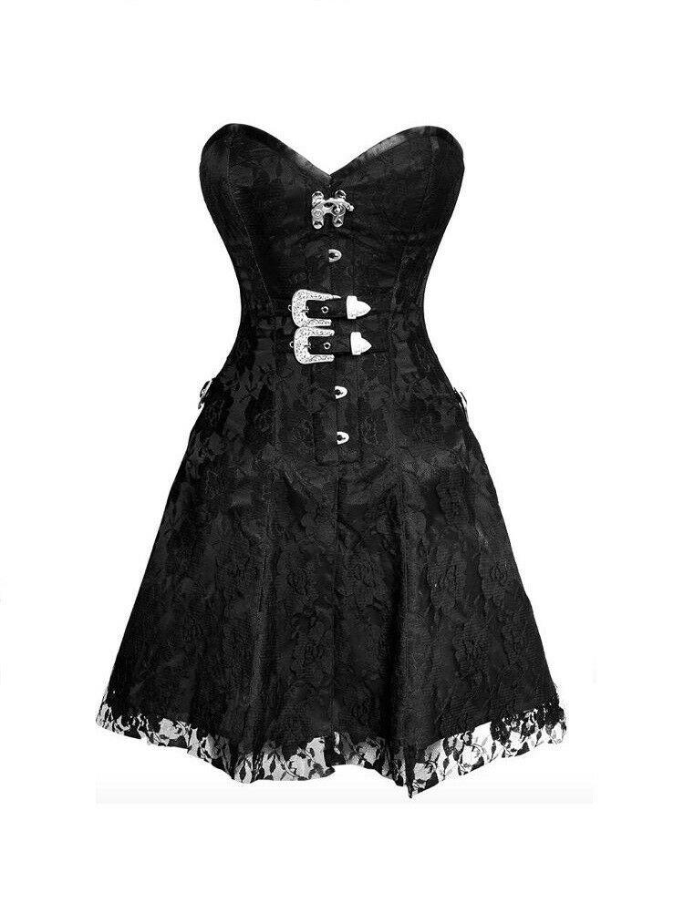 Black Satin & Net Overlay Goth Halloween Costume  Burlesque Overbust Corset