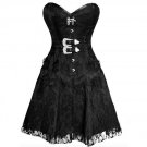 Black Satin & Net Overlay Goth Halloween Costume  Burlesque Overbust Corset