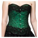 Green Satin Handwork Sequins Halloween Burlesque Bustier Overbust Corset Costume
