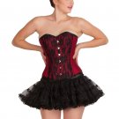 Red Lining Poly Cotton Black Net Halloween Overbust Top Tutu Skirt Corset Dress