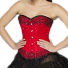 Red Satin Handmade Sequins Halloween Waist Training Burlesque Overbust Corset