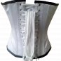White Satin Black Sequins Halloween Burlesque Waist Trainer Overbust Corset
