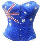 Blue Satin Australia Flag Sequins Halloween Waist Trainer Overbust Corset