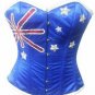 Blue Satin Australia Flag Sequins Halloween Waist Trainer Overbust Corset