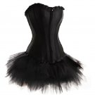Black Satin Black Tutu Skirt Halloween Burlesque Costume Overbust Corset Dress
