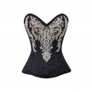 Black Brocade Silver Sequins Goth Halloween Costume Burlesque Overbust Corset