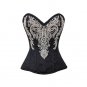 Black Brocade Silver Sequins Goth Halloween Costume Burlesque Overbust Corset