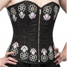 Black Satin Handmade Sequins Halloween Burlesque Bustier Party Overbust Corset